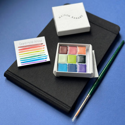 Kit deluxe - Palette d'aquarelle artisanale + cahier  + pinceau