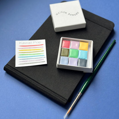 Kit deluxe - Palette d'aquarelle artisanale + cahier  + pinceau