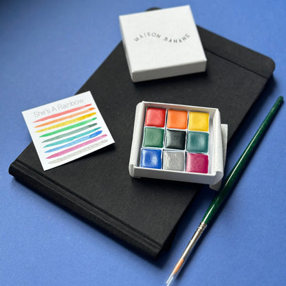 Kit deluxe - Palette d'aquarelle artisanale + cahier  + pinceau