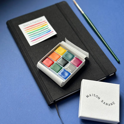 Kit deluxe - Palette d'aquarelle artisanale + cahier  + pinceau